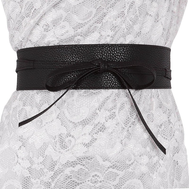 Ayliss Women Soft Leather Obi Belt Self Tie Wrap Cinch Belt,Black - Image 4
